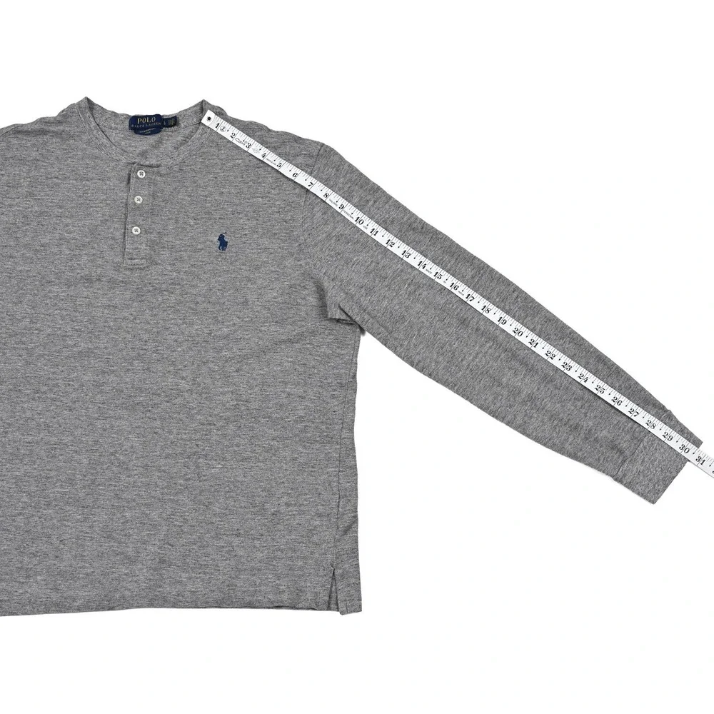 Polo Ralph Lauren Featherweight Mesh Henley T Shirt Mens L Grey Long Sleeve Pony